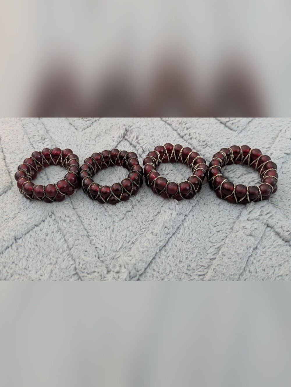 Set of Four Maroon Beaded Coil Napkin Rings